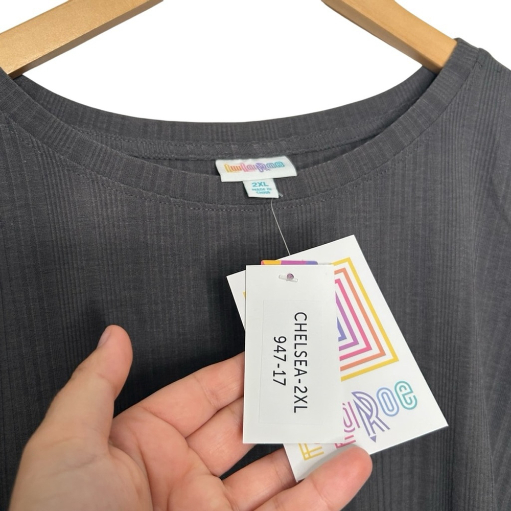 LuLaRoe 2XL Chelsea T-Shirt Ribbed Casual Dress Gray Women’s Relaxed Fit Dress - Picture 4 of 9